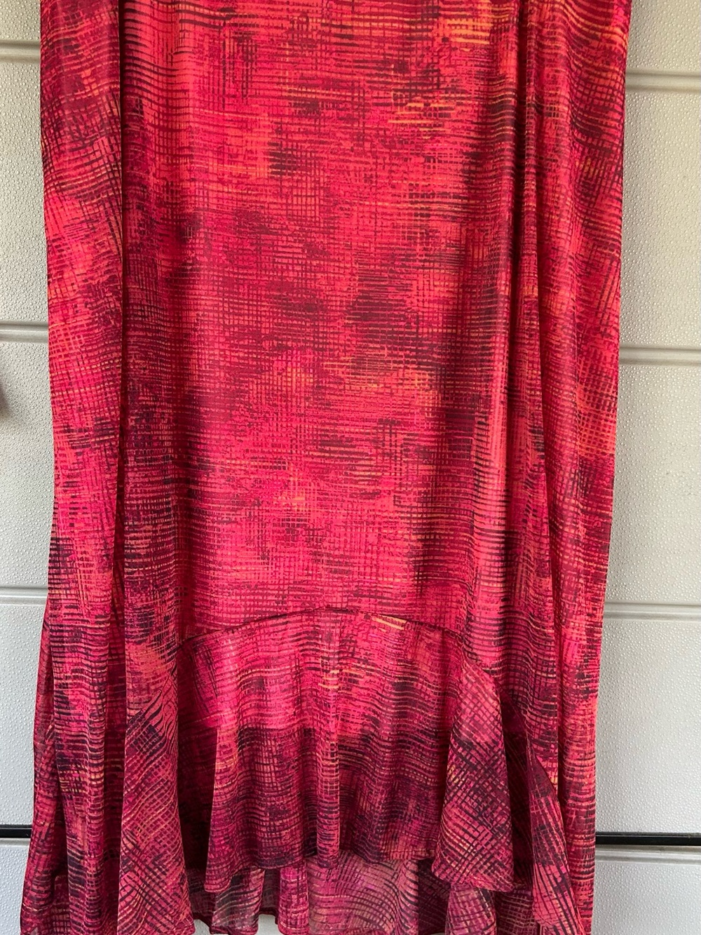 Catherines Pink-Red Textured High-Low Flared Skirt